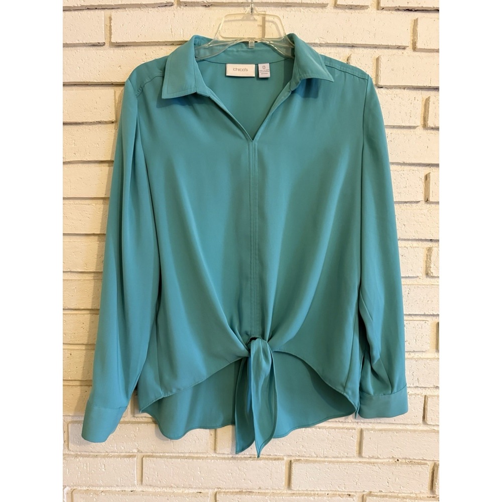 Chico's 0 Relaxed Fit, Tie-Front Pullover Blouse Top Size U.S. Small-‎ Boho